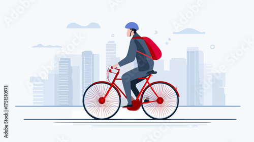 Cyclist riding bicycle through cityscape vector illustration