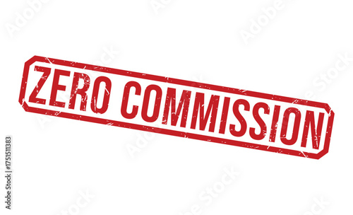 Red Distressed Stamp Featuring Zero Commission on White Background