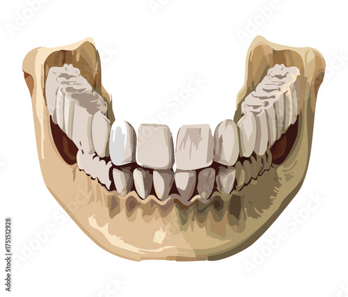 Detailed vector illustration of the human lower jaw and teeth for anatomical study