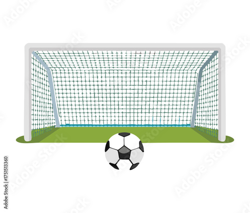 Simple Illustration of a Soccer Goal with Football on a Short Grass Pitch Ready for a Practice Session