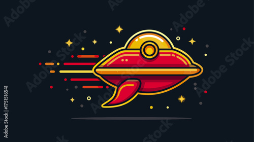 Cartoon ufo illustration flying in space with stars and trails