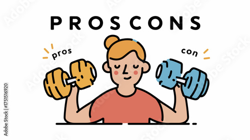 Person with dumbbells representing pros and cons