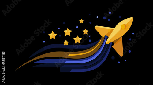 Rocket ship launching into space illustration