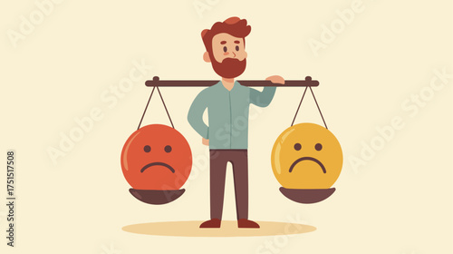Man balancing sad emoji on scales concept illustration