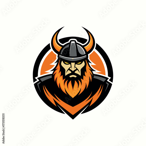 Fierce viking warrior emblem with horned helmet