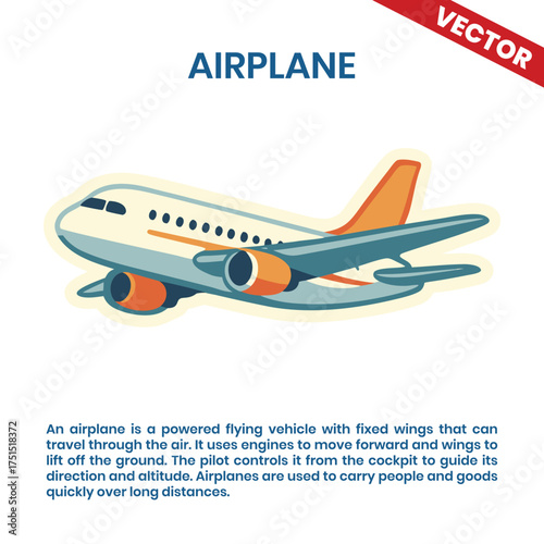 Colourful Airplane commercial passenger jet aircraft vector illustration