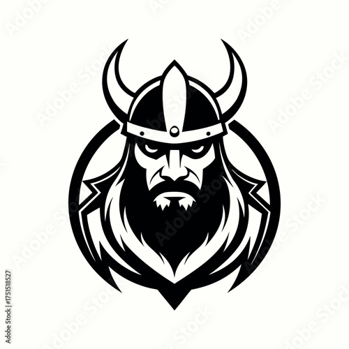 Fierce viking warrior emblem with horned helmet