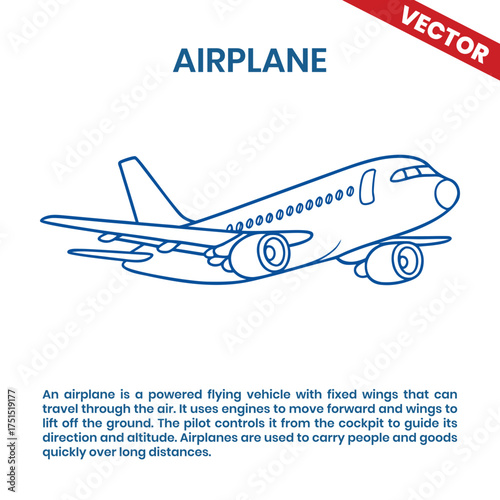 Airplane commercial passenger jet aircraft outline vector illustration