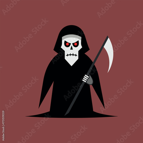 Grim reaper with scythe on red background