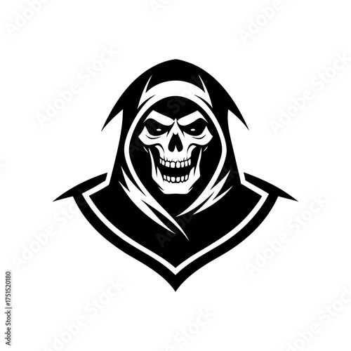 Grim reaper skull with hooded robes emblem