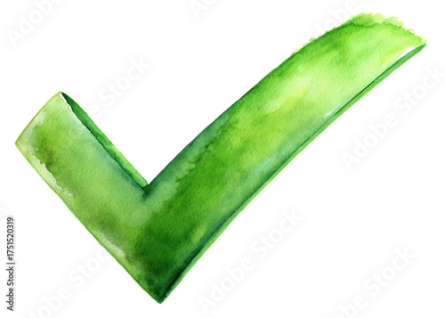 Vibrant green watercolor checkmark symbol against a stark black background
