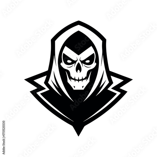 Grim reaper skull emblem with hooded cloak