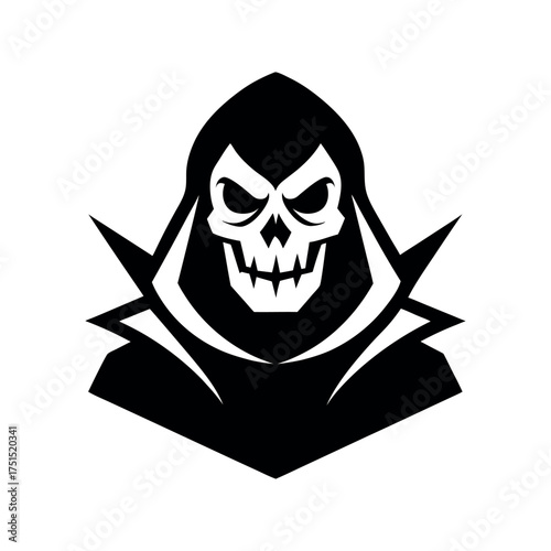 Stylized grim reaper skull with spiked collar and hood