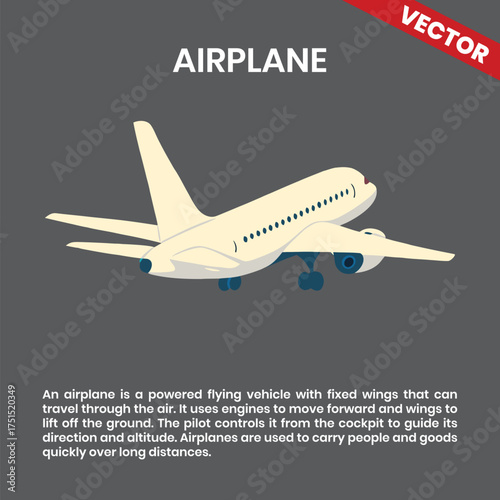 Airplane commercial passenger jet aircraft vector illustration back view
