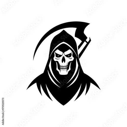 Grim reaper skull with scythe emblem