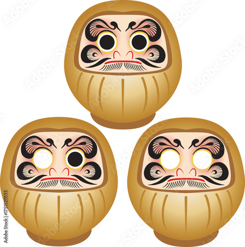 金色の達磨のセット。受験、合格、縁起物、お正月、和風　ベクターイラスト素材