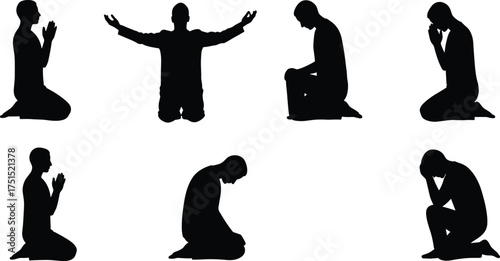 Silhouette, prayer, meditation, spiritual, worship, kneeling, faith, religion, devotion, mindfulness, peace, hope, belief, soul, ritual, sacred, human, posture, silhouette art, spirituality, 
