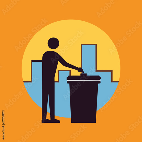 Silhouette person discarding an item into a garbage bin