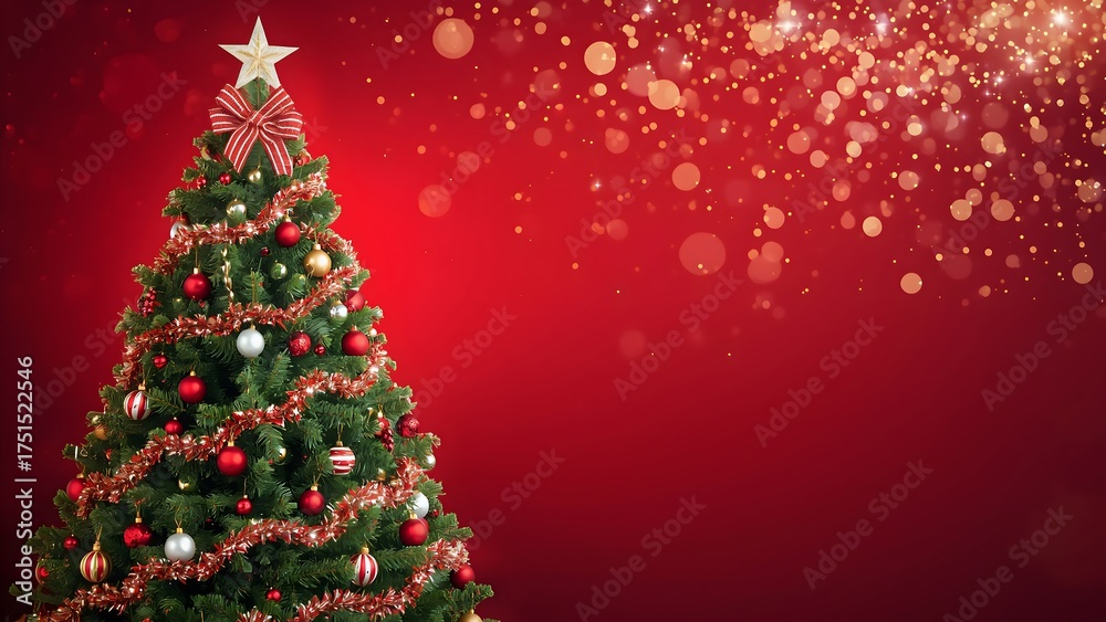 Obraz premium Christmas tree with red Christmas bokeh background - hd background 2025 - 2026