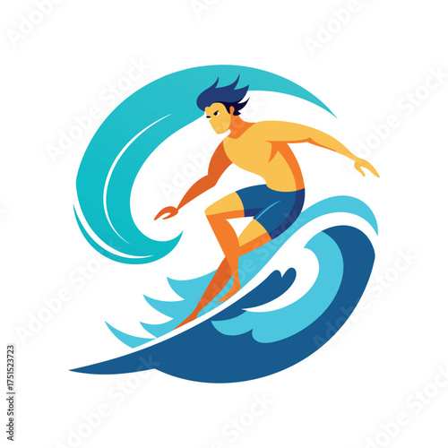 Dynamic surfer riding a powerful ocean wave
