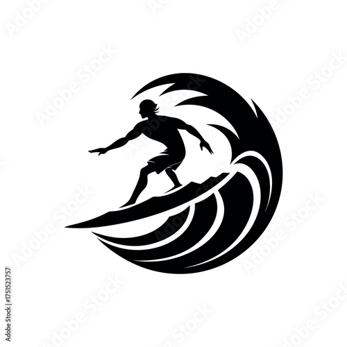 Silhouette of a surfer riding a crashing wave