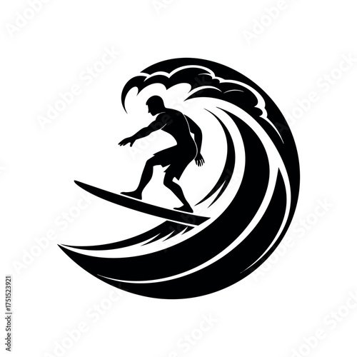 Silhouette of a surfer riding a large ocean wave