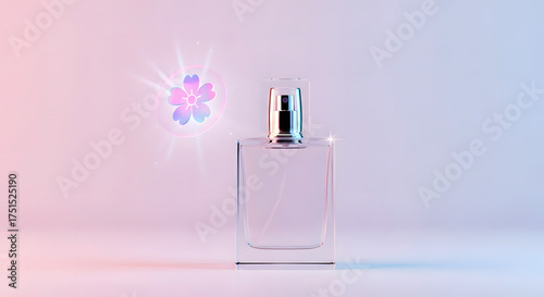 Floral Perfume Bottle Mockup with Holographic Blossom Icon