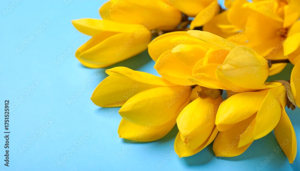 Obraz premium Yellow Magnolia blossoms on a light blue background