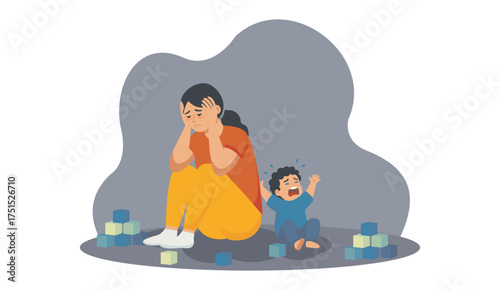 Emotional exhaustion of parents vector illustration 