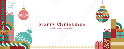 geometric Christmas background design vector illustration, merry Christmas and happy new year banner design for social media post, website header cover background, marketing material