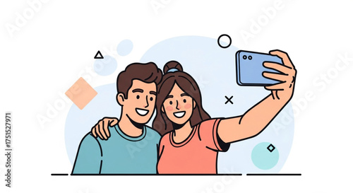 A couple taking a selfie young man and woman smiling and posing for a photo happy friends having fun together with smartphone