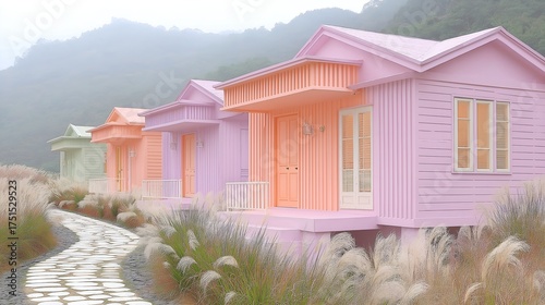 Illustration of Houses on Muted Hills