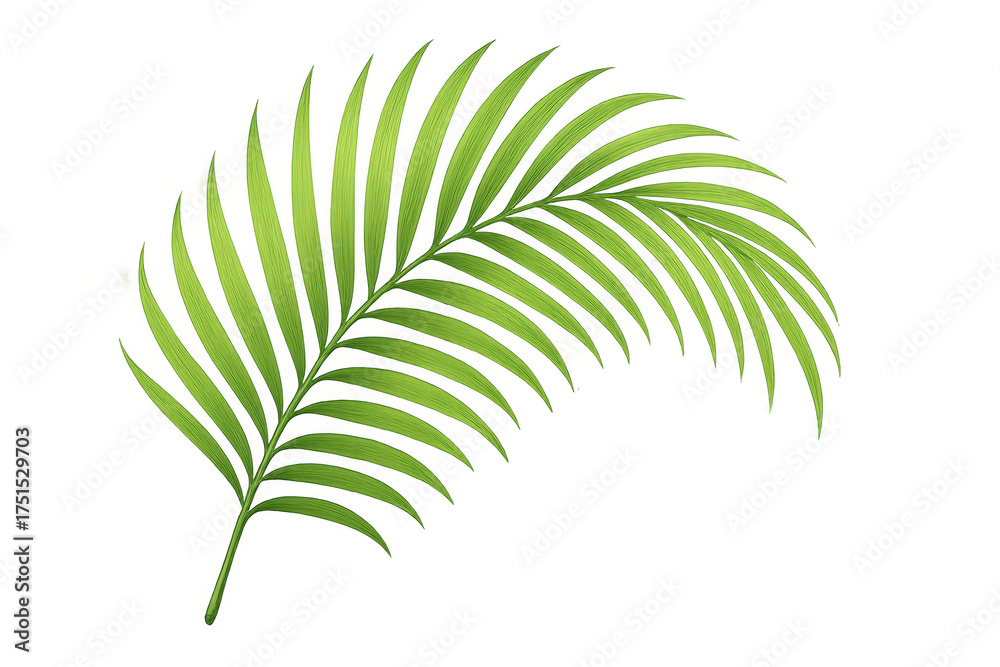 Obraz premium Green tropical palm frond vector illustration for summer nature and botany designs on transparent background