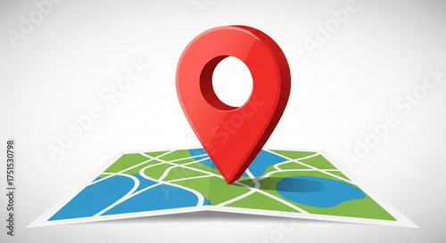 A red location pin positioned on a map with green and blue areas, indicating a specific point of interest