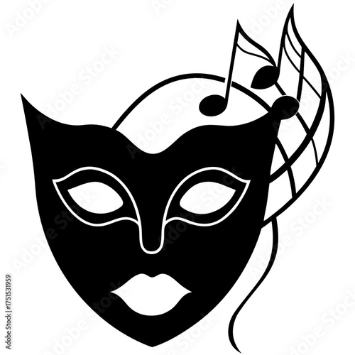 Elegant black masquerade mask with musical notes for festive events