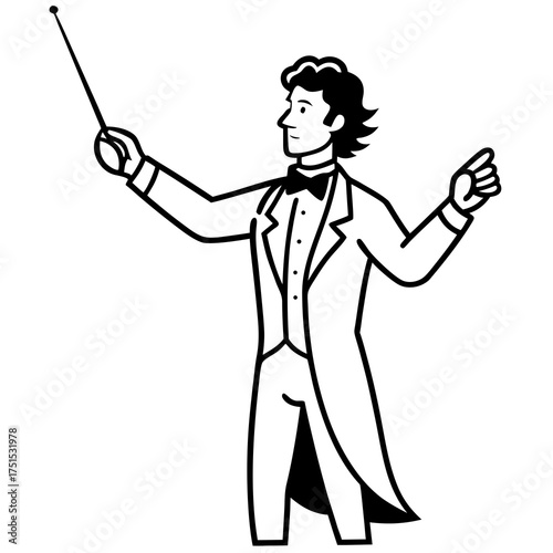 Elegant orchestra conductor in tuxedo leading music performance art