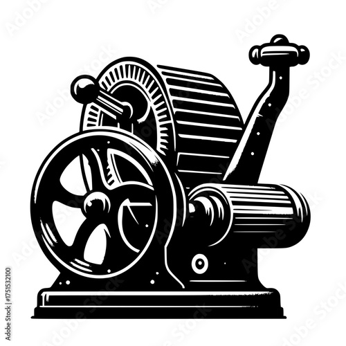 Vintage industrial machine with gears and crank handle