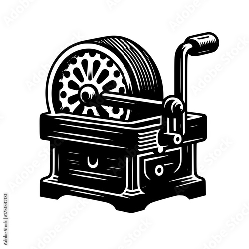 Vintage pencil sharpener with crank handle detailed illustration