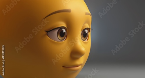 A Cute Yellow Character Face Close-Up with Expressive Eyes