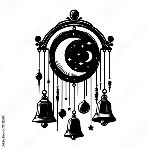 Mystical moon and stars wind chime with bells
