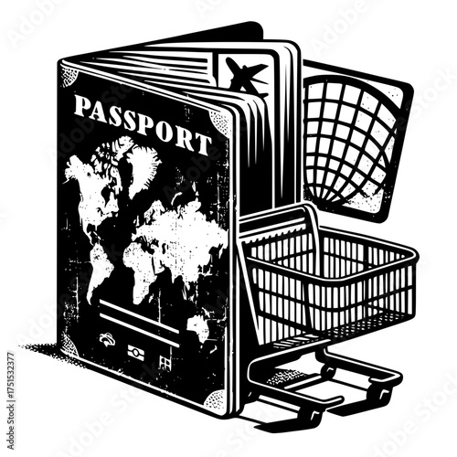 Passport and shopping cart concept for travel and commerce