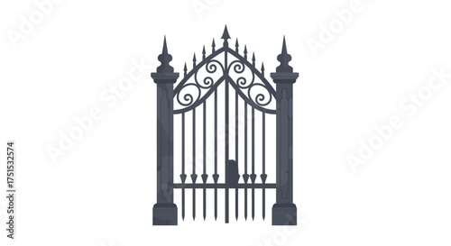 Ornate wrought iron gate with gothic design elements.