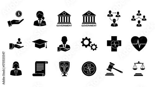 Modern concept vector icons professional, governmental, and healthcare symbols for diverse industry applications