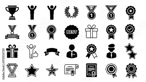 Awards and Achievements Recognition Icons for Success and Celebration