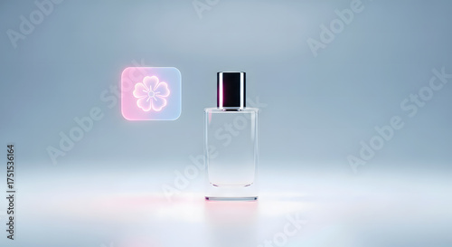Square Perfume Bottle Mockup with Holographic Floral Icon