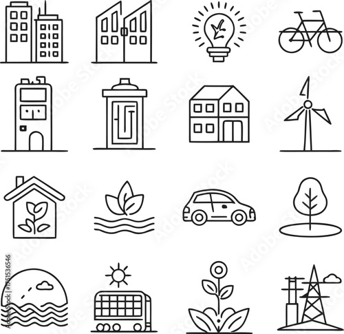 Eco Urbanism Line Editable Icons set