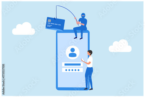 Cyber crime, phishing scam, hacker crime attack and personal data security concept. Hacker stealing online credit card password on png background	
