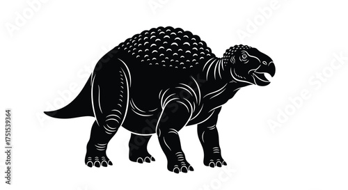 An artist's depiction of a robust herbivorous dinosaur with bumpy armor across its back and tail.