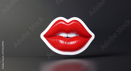 Glossy Red Lips with White Outline Against Dark Background