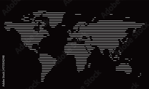 Minimalist representation of the world using straight lines, suitable for backgrounds or educational visuals. The design showcases continents and geographical outlines clearly.